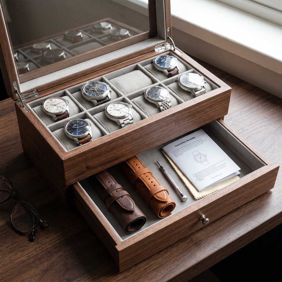 Boîte à montres avec tiroir : à quoi sert le rangement supplémentaire