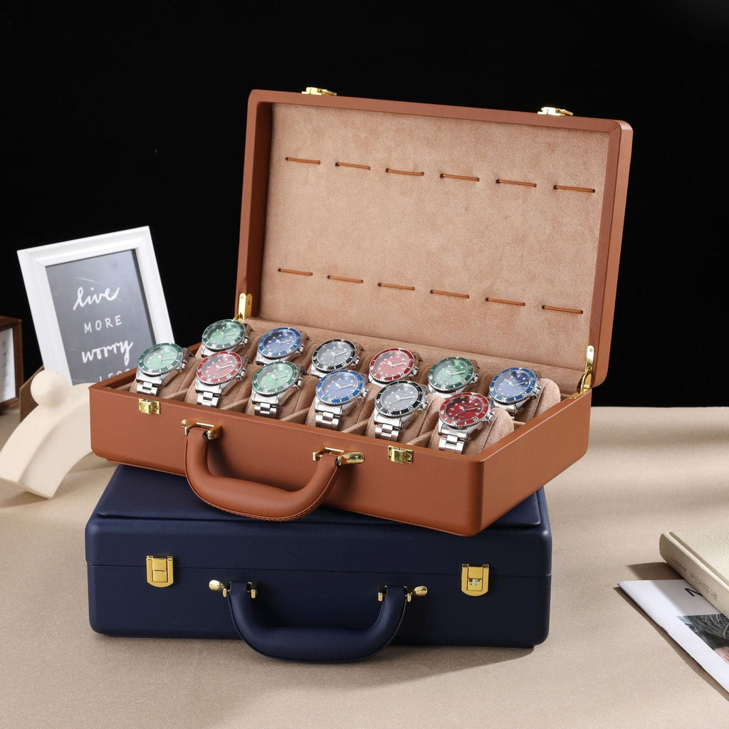 Malette à Montres en Cuir Bleu – 12 Montres
