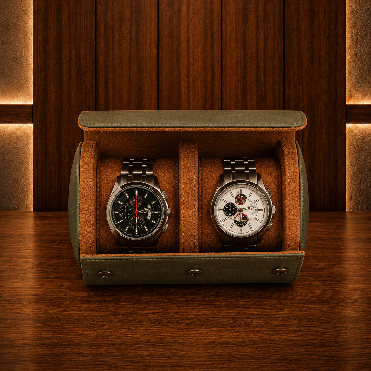 Étui à Montres Kaki – 2 Montres