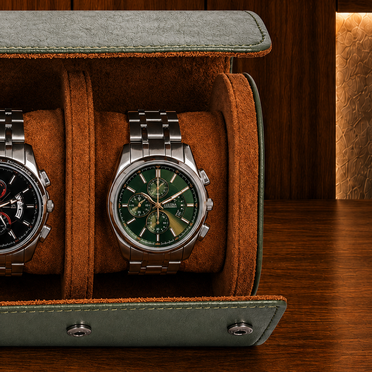 Étui à Montres Kaki – 3 Montres