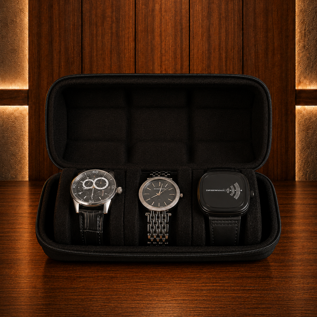 Étui à Montres Rigide Noir – 3 Montres