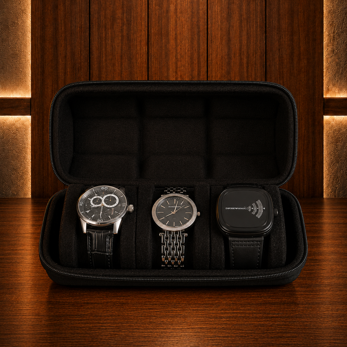 Étui à Montres Rigide Noir – 3 Montres