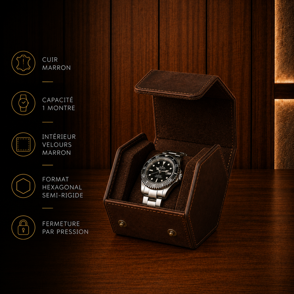 Boîte à Montres Hexagonale Marron – 1 Montre