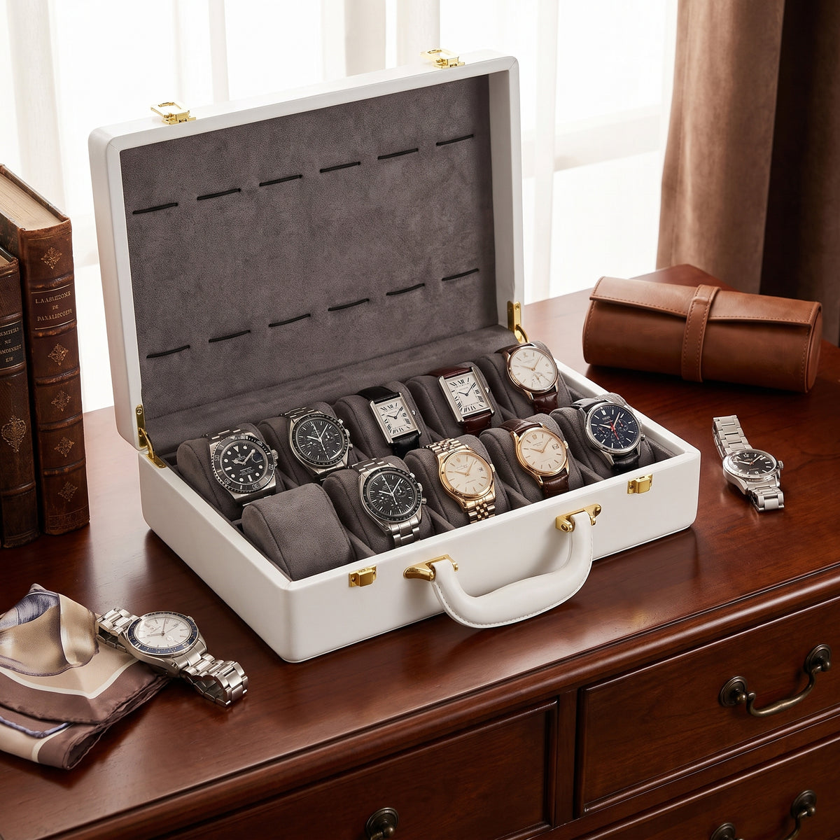 Malette à Montres en Cuir Blanc – 12 Montres