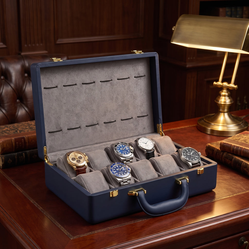 Malette à Montres en Cuir Bleu – 12 Montres