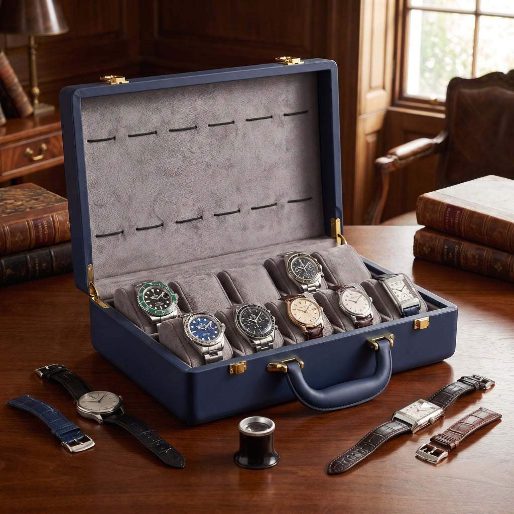 Malette à Montres en Cuir Bleu – 12 Montres