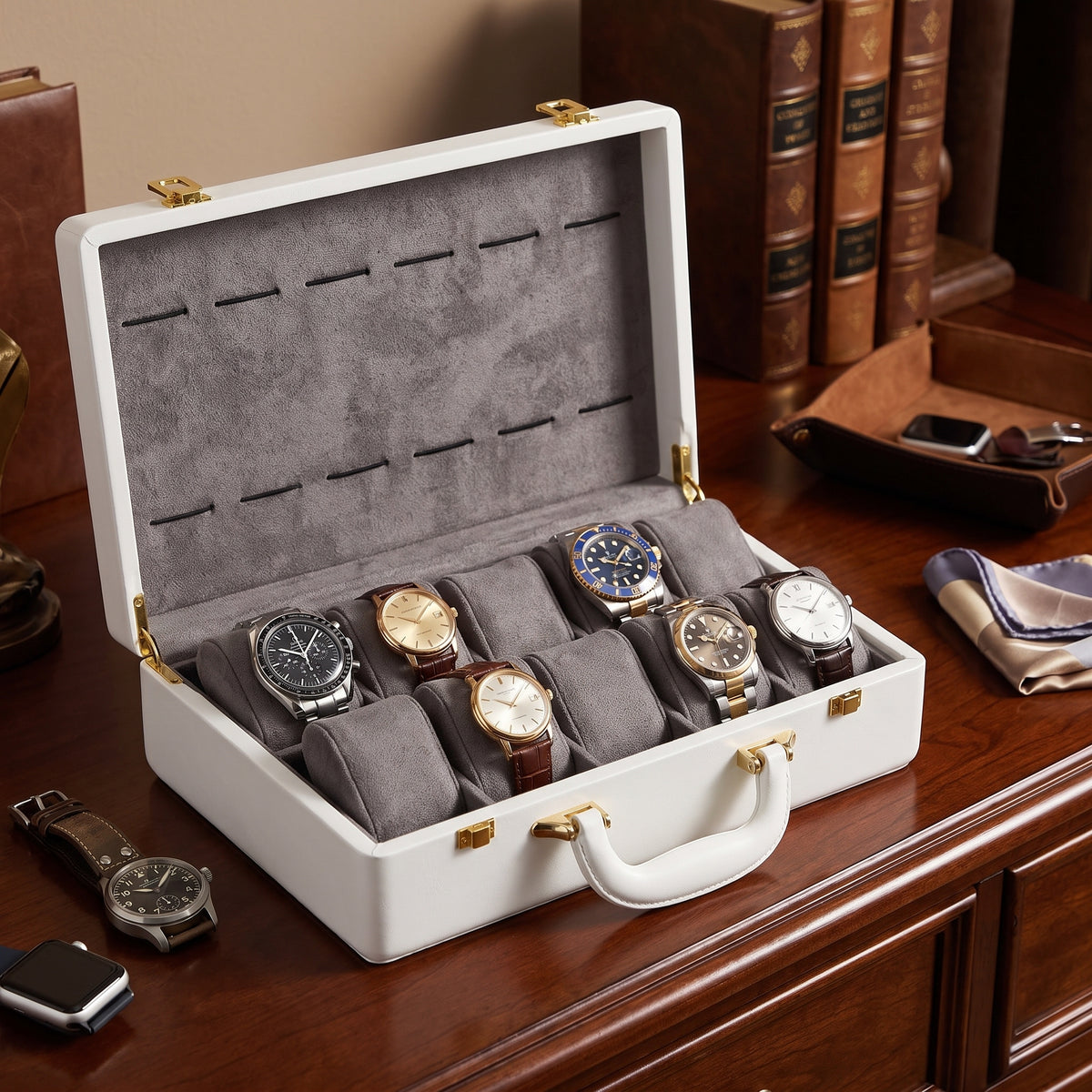 Malette à Montres en Cuir Blanc – 12 Montres