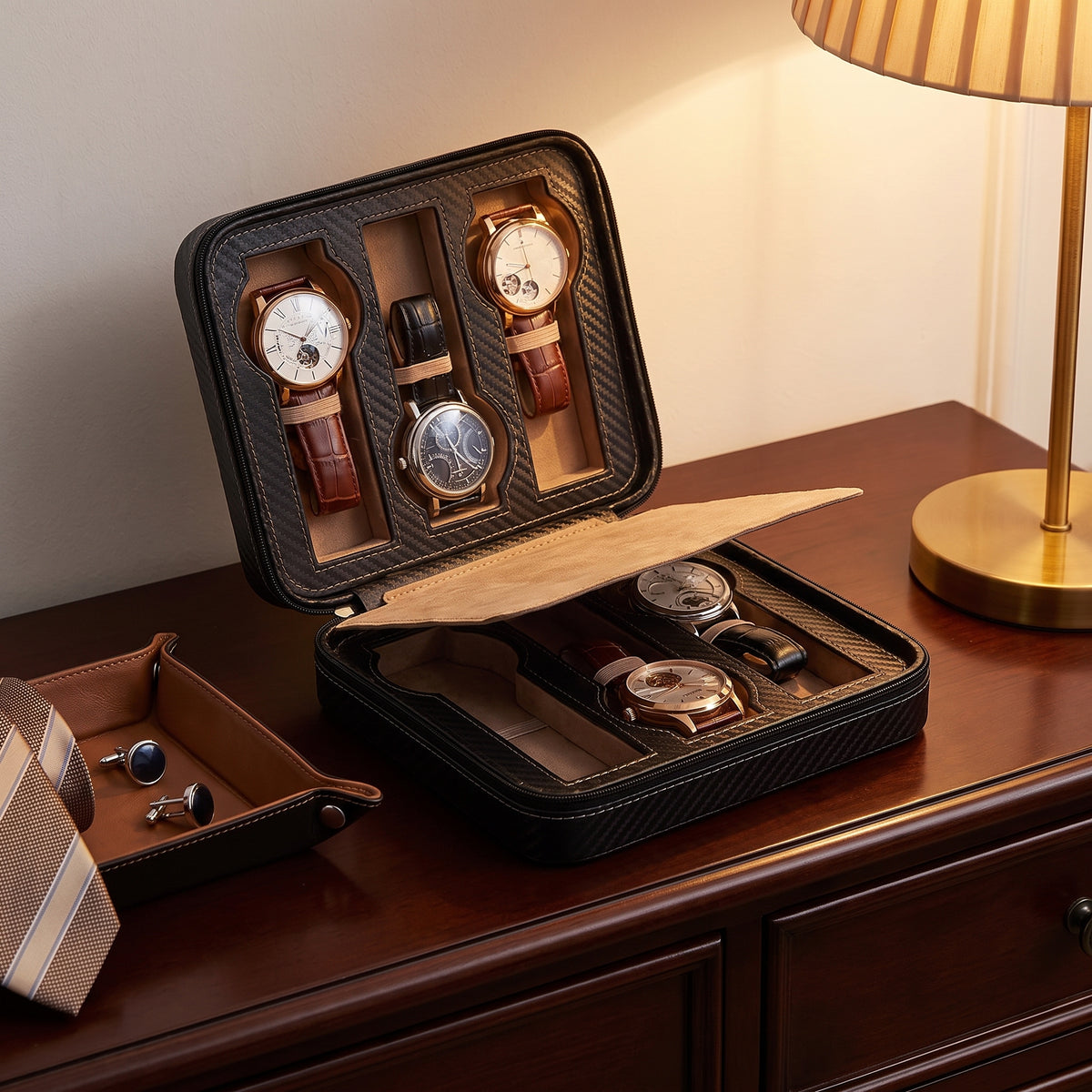 Étui Noir Carbone Invia - 6 Montres