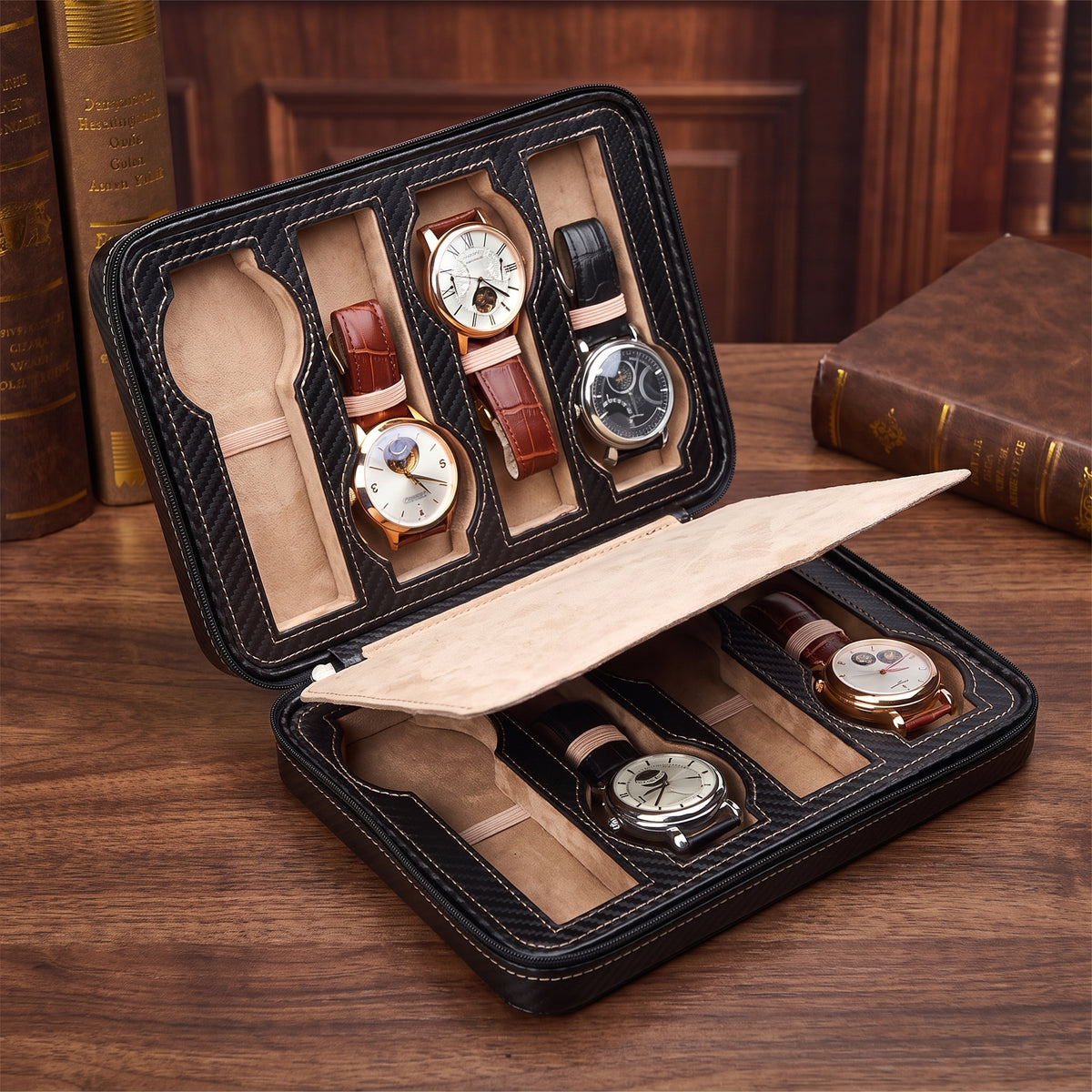 Étui Noir Carbone Invia - 8 Montres
