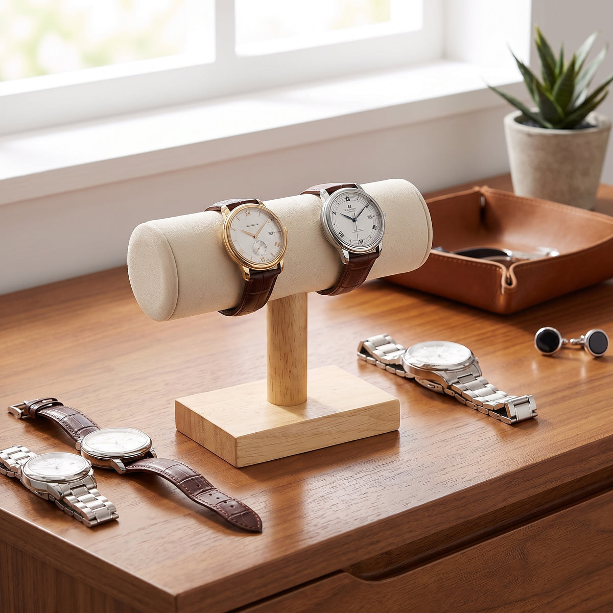 Support à Montre Base Bambou Crème – 2 Montres