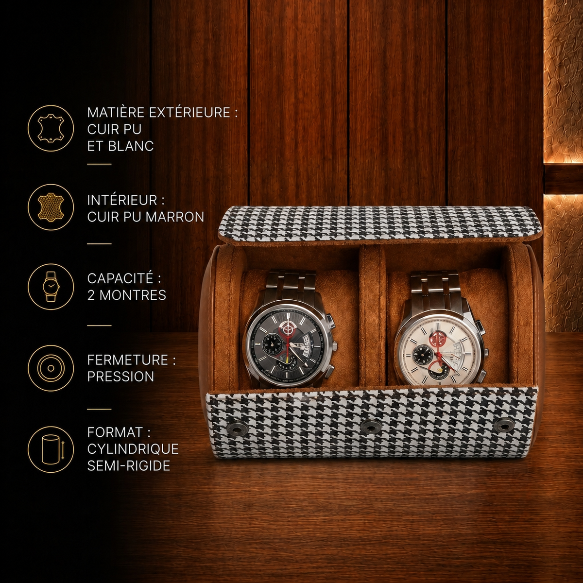 Étui à Montres Noir et Blanc – 2 Montres
