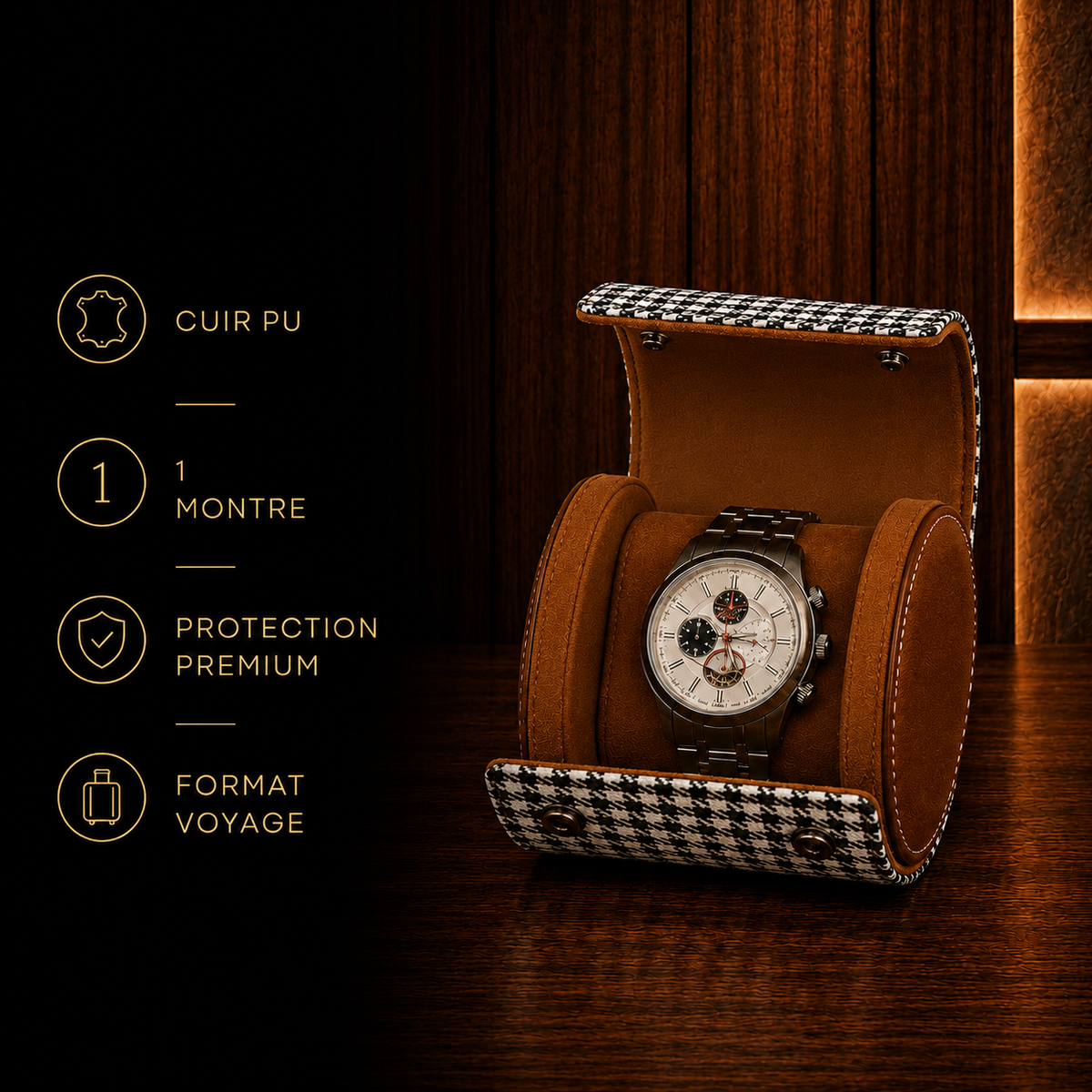 Étui à Montres Noir et Blanc – 1 Montre