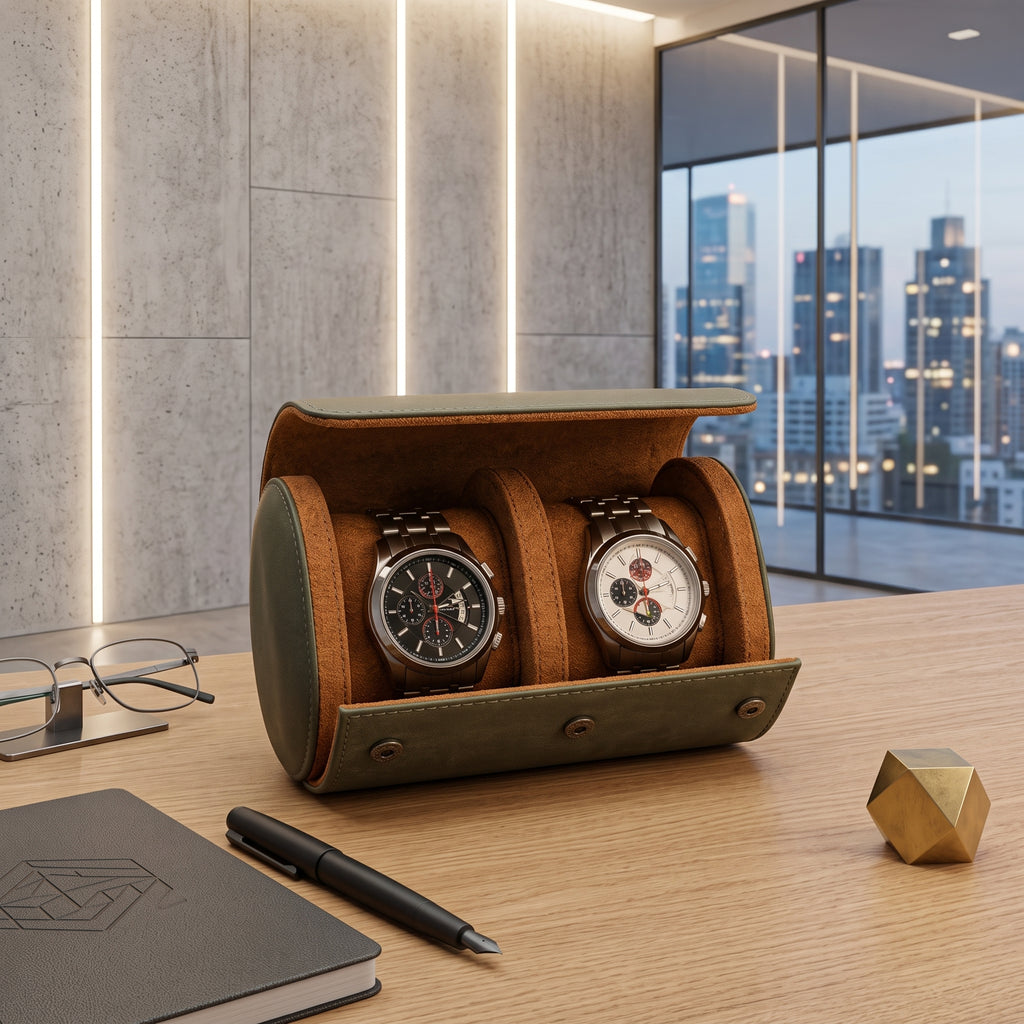 Étui à Montres Kaki – 2 Montres