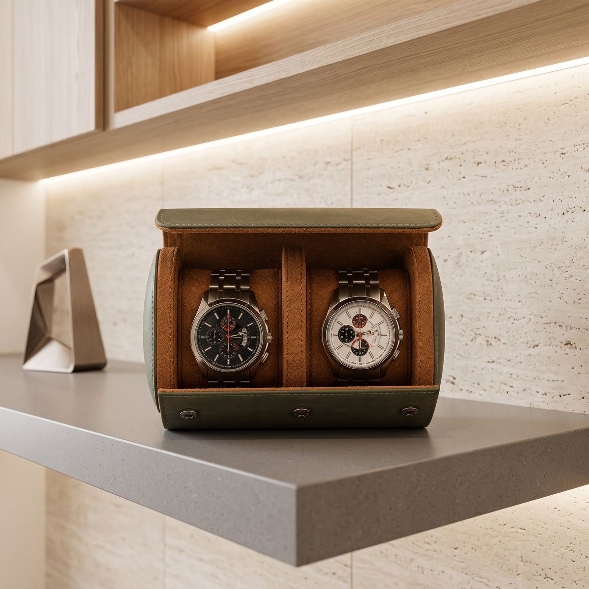 Étui à Montres Kaki – 2 Montres