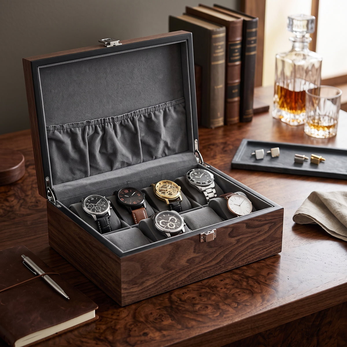 Coffret à Montres Chêne Professionnel – 8 Montres