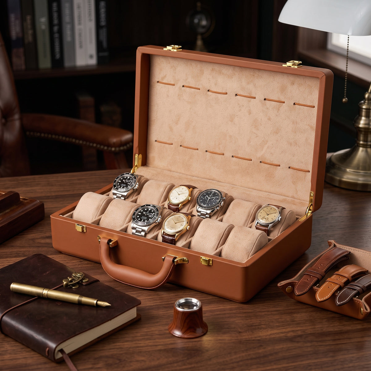 Sacoche à Montre Marron – 12 Montres