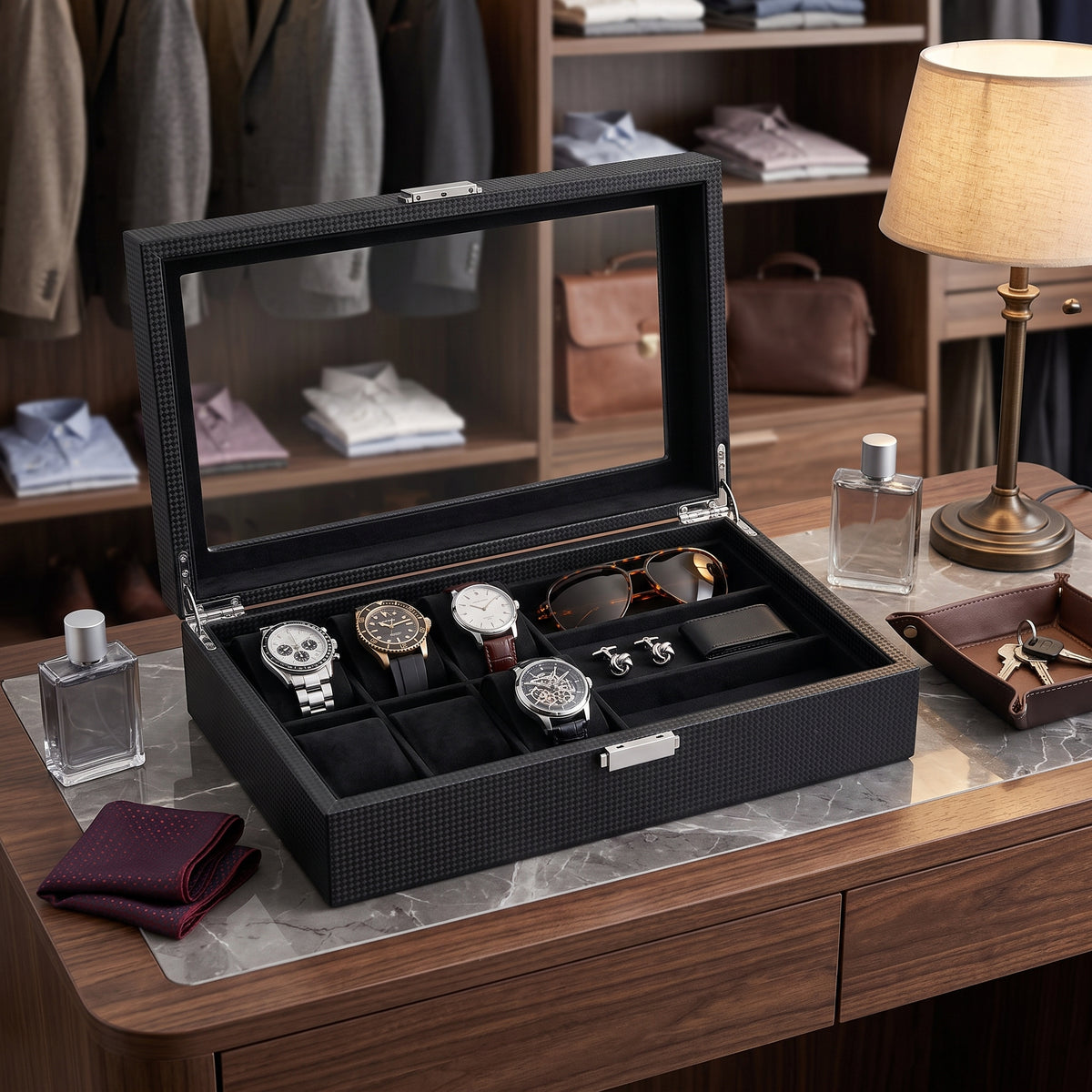 Boîte à Montres en Fibre de Carbone – 6 Montres