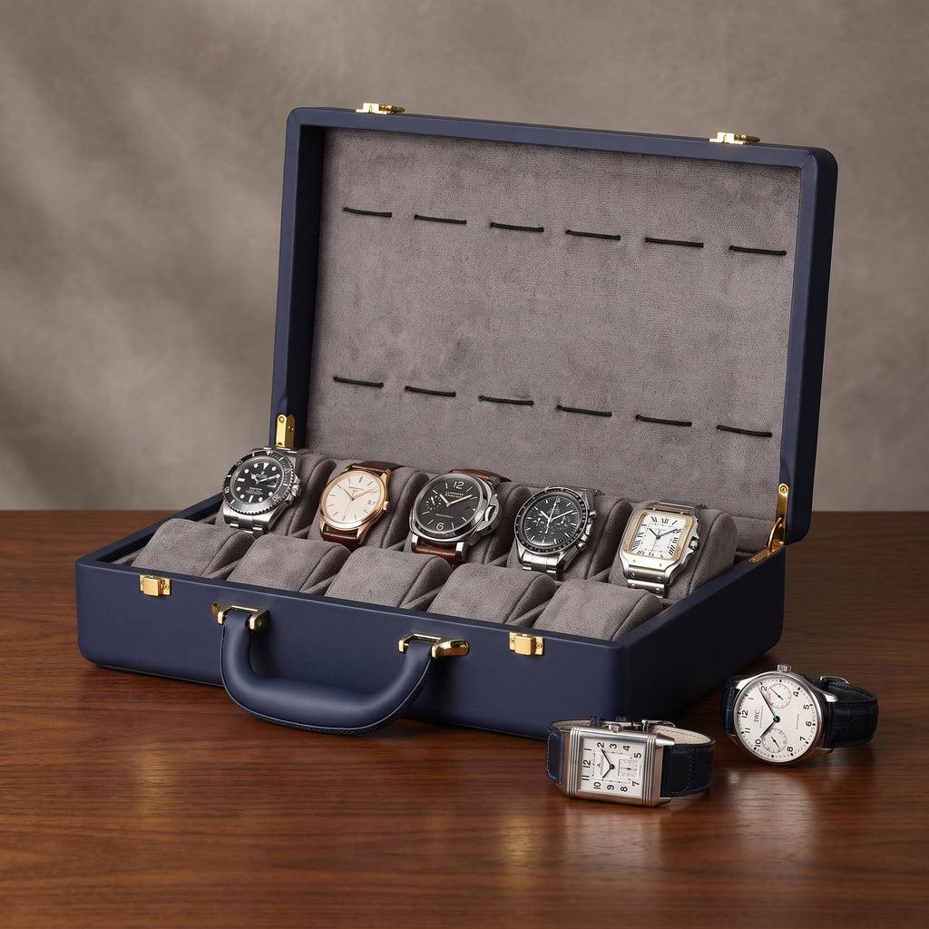 Malette à Montres en Cuir Bleu – 12 Montres