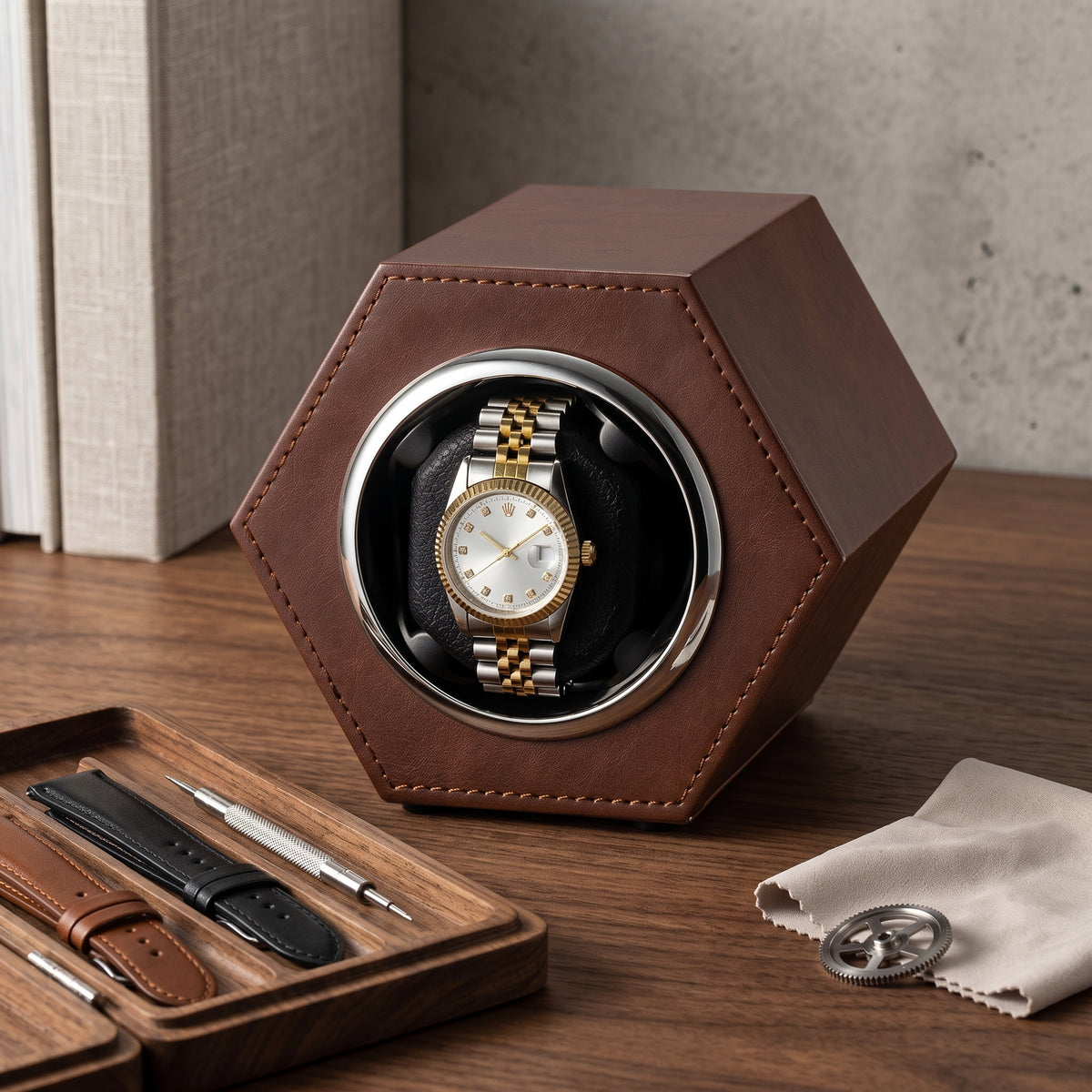 Remontoir à Montre Hexagonal Café – 1 Montre