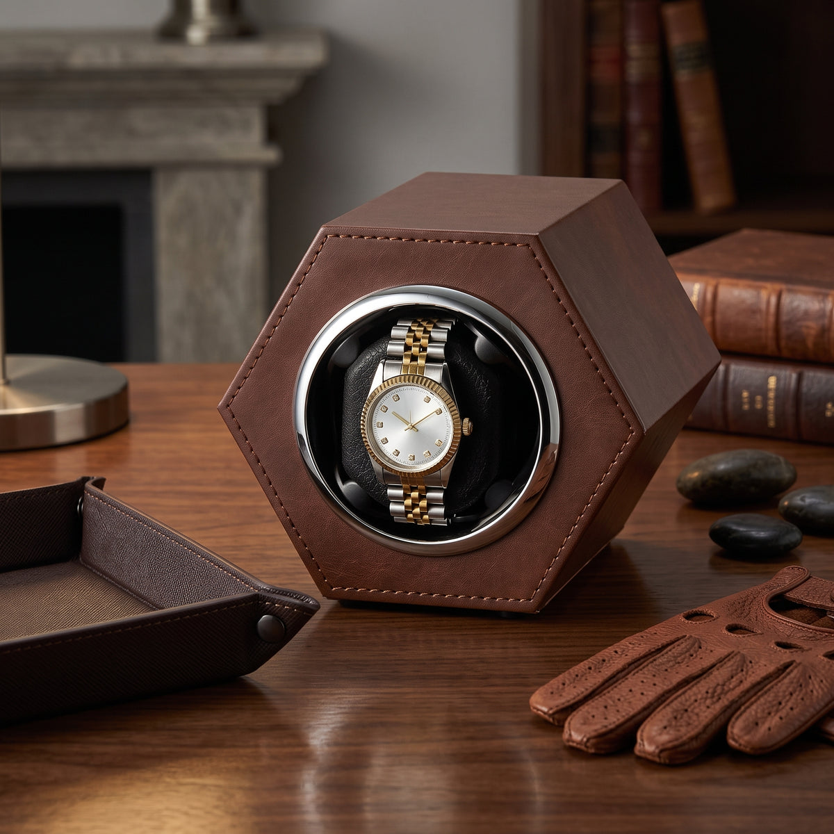Remontoir à Montre Hexagonal Café – 1 Montre