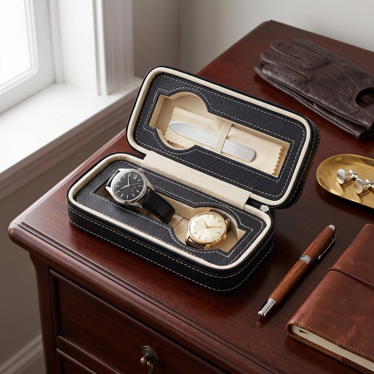 Boîte à Montres de Voyage Dorian Standard – 2 Montres