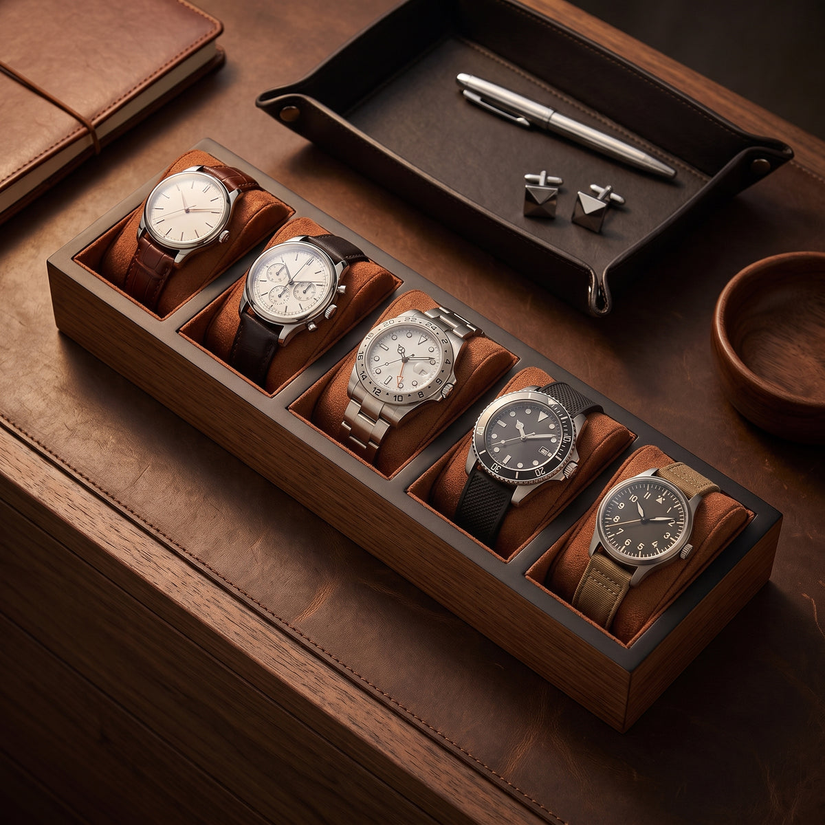 Présentoir à Montres Classique en Bois – 6 Montres