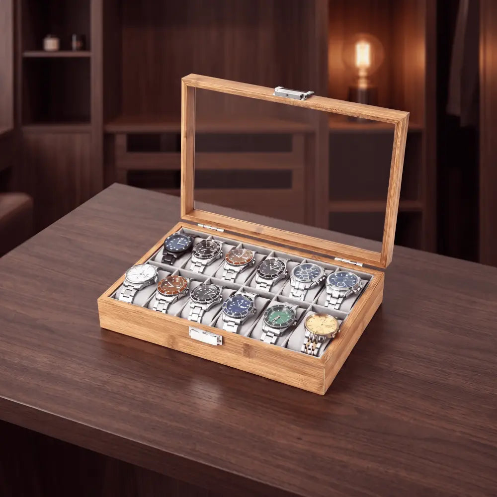 Boîte à Montres en Chêne Clair – 12 Montres