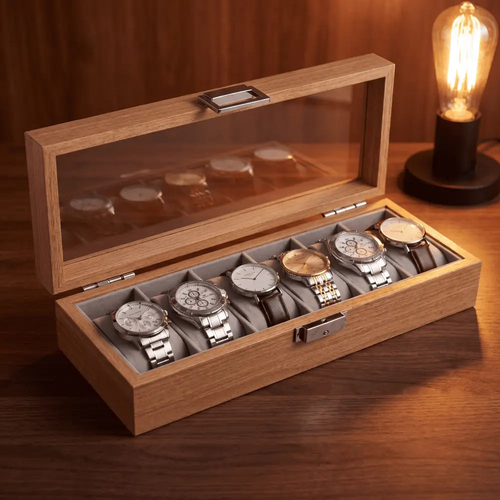 Boîte à Montres en Chêne Clair – 6 Montres