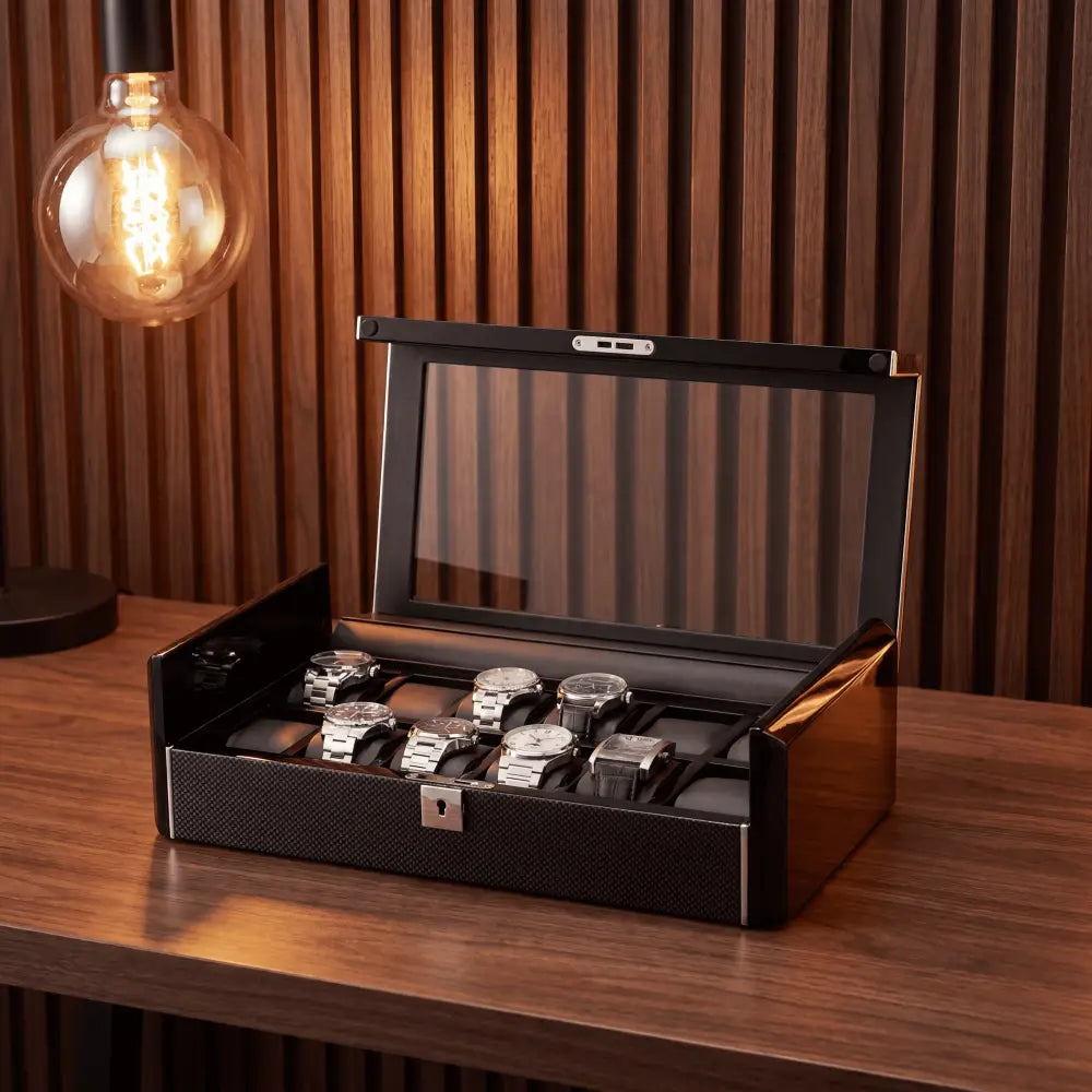 Boîte à Montres en Carbone Noir – 12 Montres