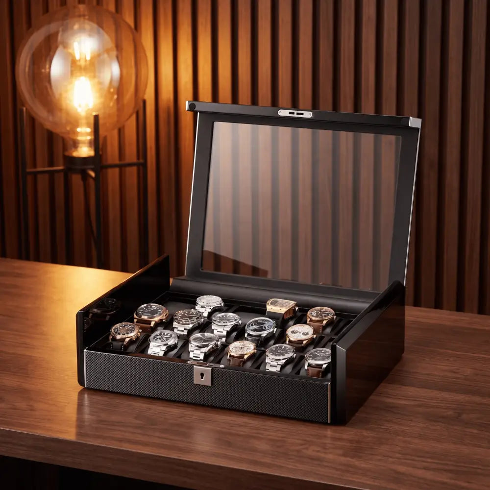 Boîte à Montres en Carbone Noir – 18 Montres