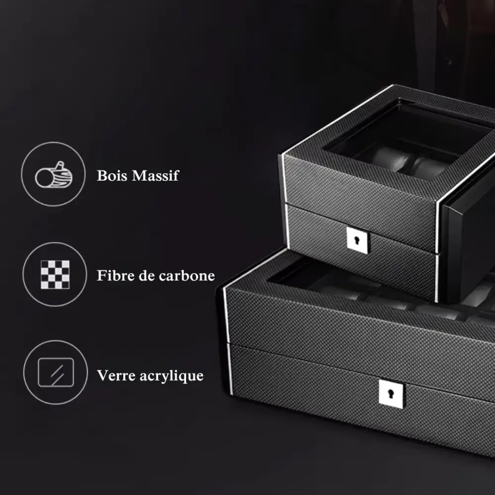 Boîte à Montres en Carbone Noir – 6 Montres
