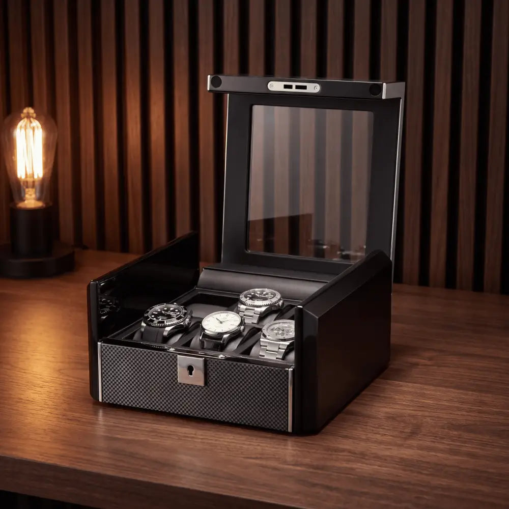 Boîte à Montres en Carbone Noir – 6 Montres