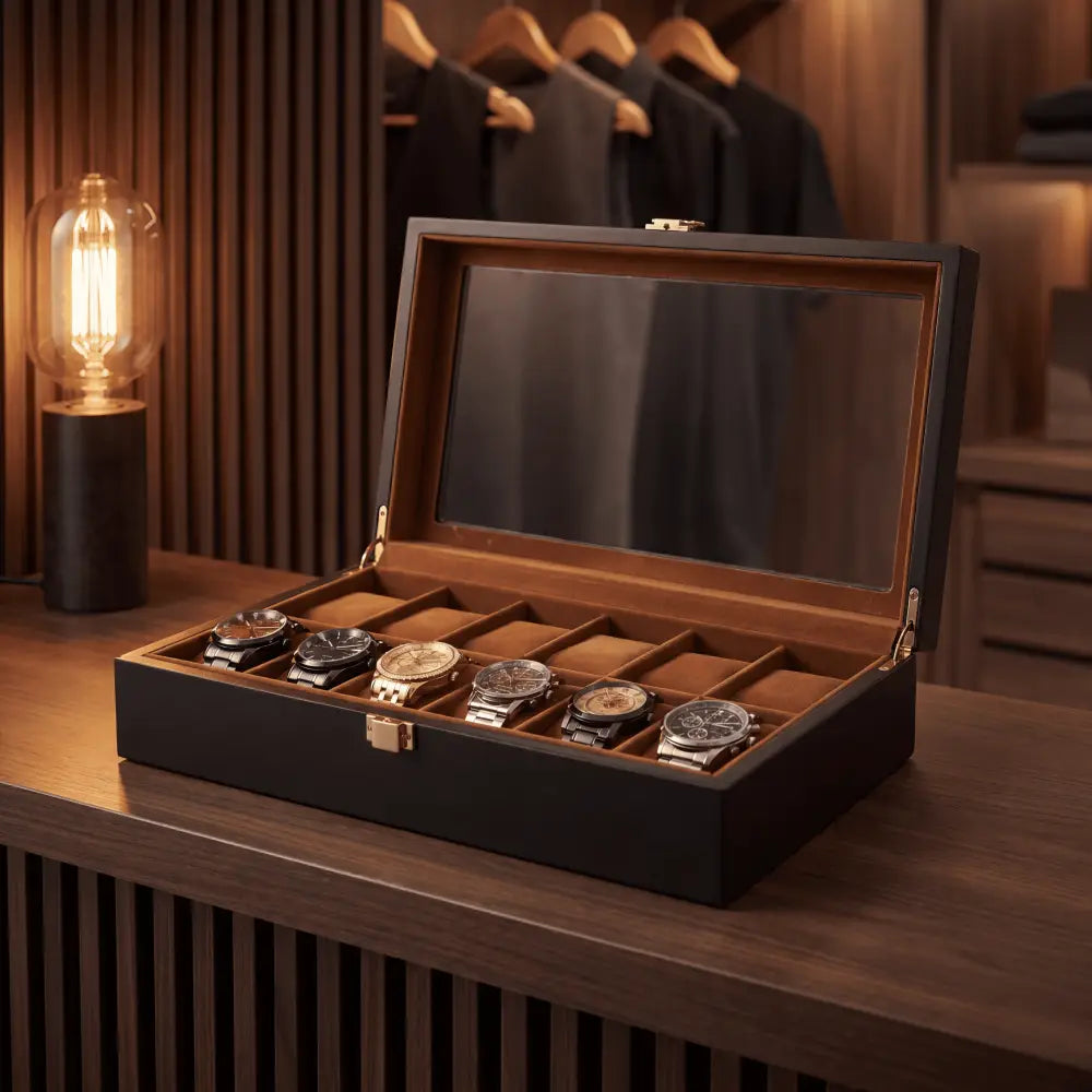 Boîte à Montres en Noyer Foncé – 12 Montres