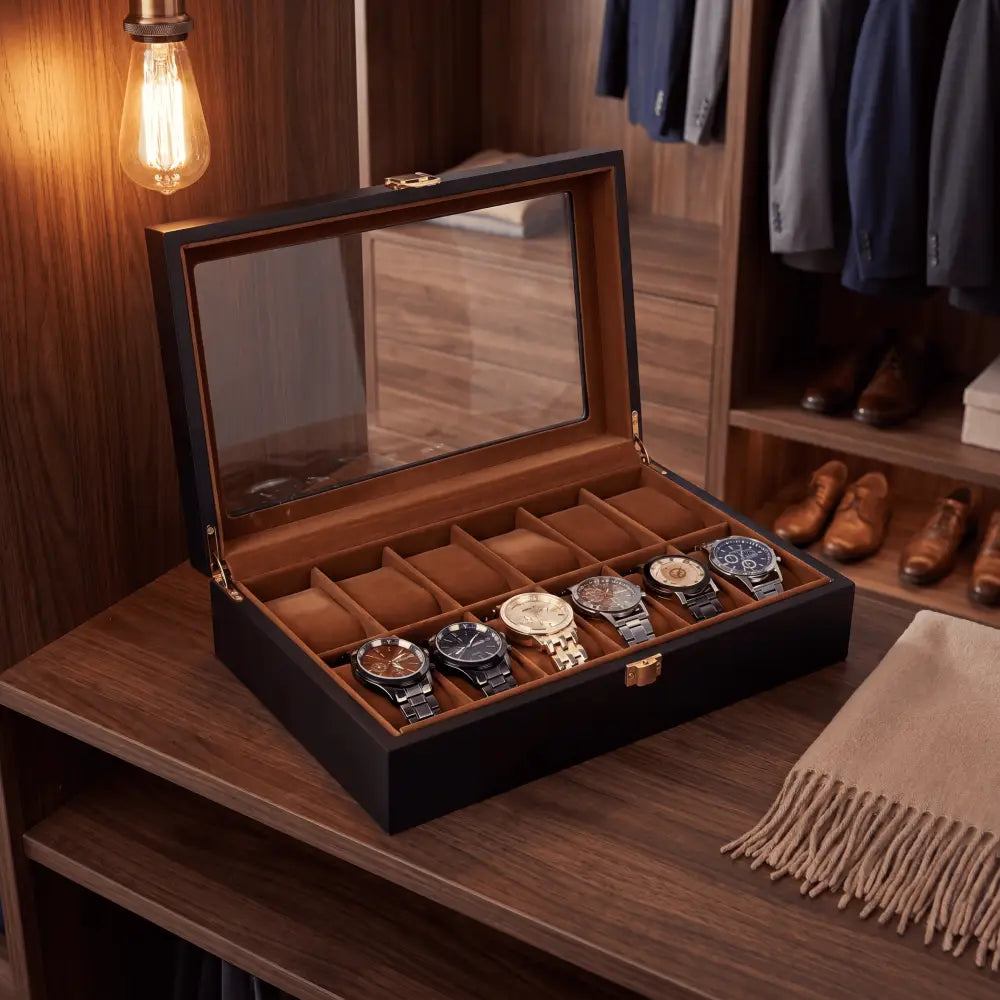 Boîte à Montres en Noyer Foncé – 12 Montres