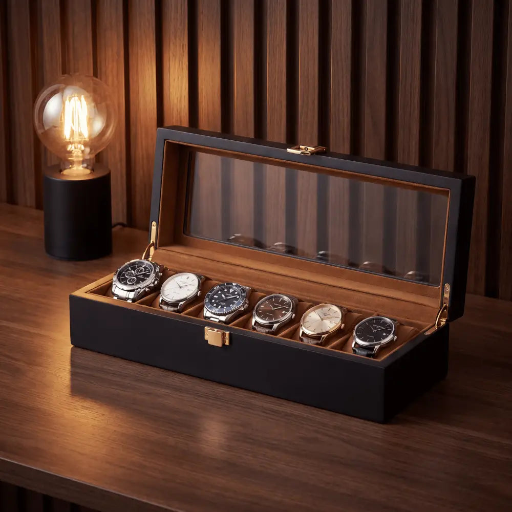Boîte à Montres en Noyer Foncé – 6 Montres