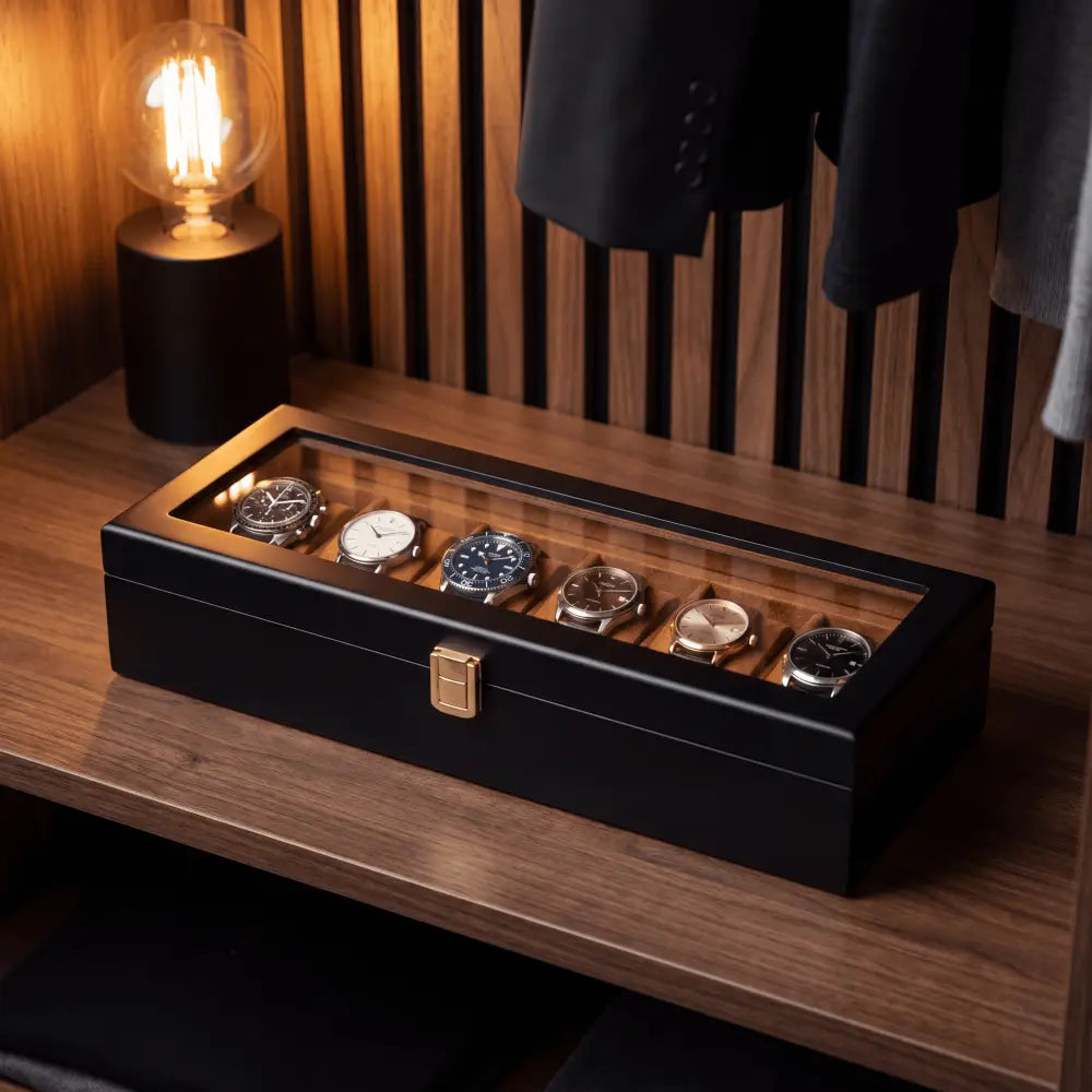 Boîte à Montres en Noyer Foncé – 6 Montres