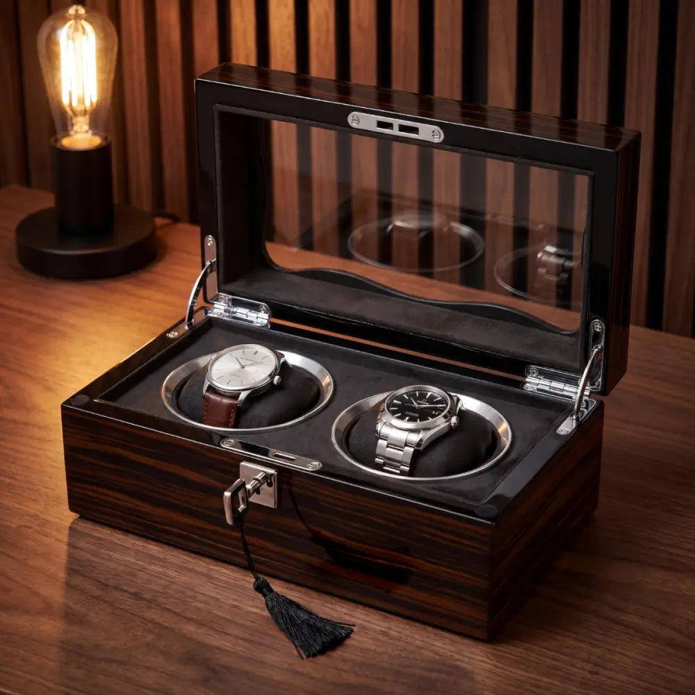 Boîte à Montres en Bois d'Ébène – 2 Montres