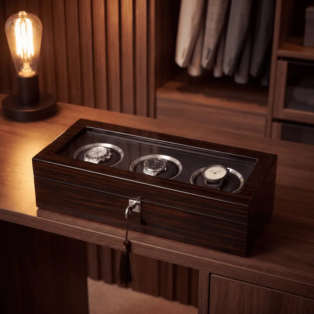 Boîte à Montres en Bois d'Ébène – 3 Montres