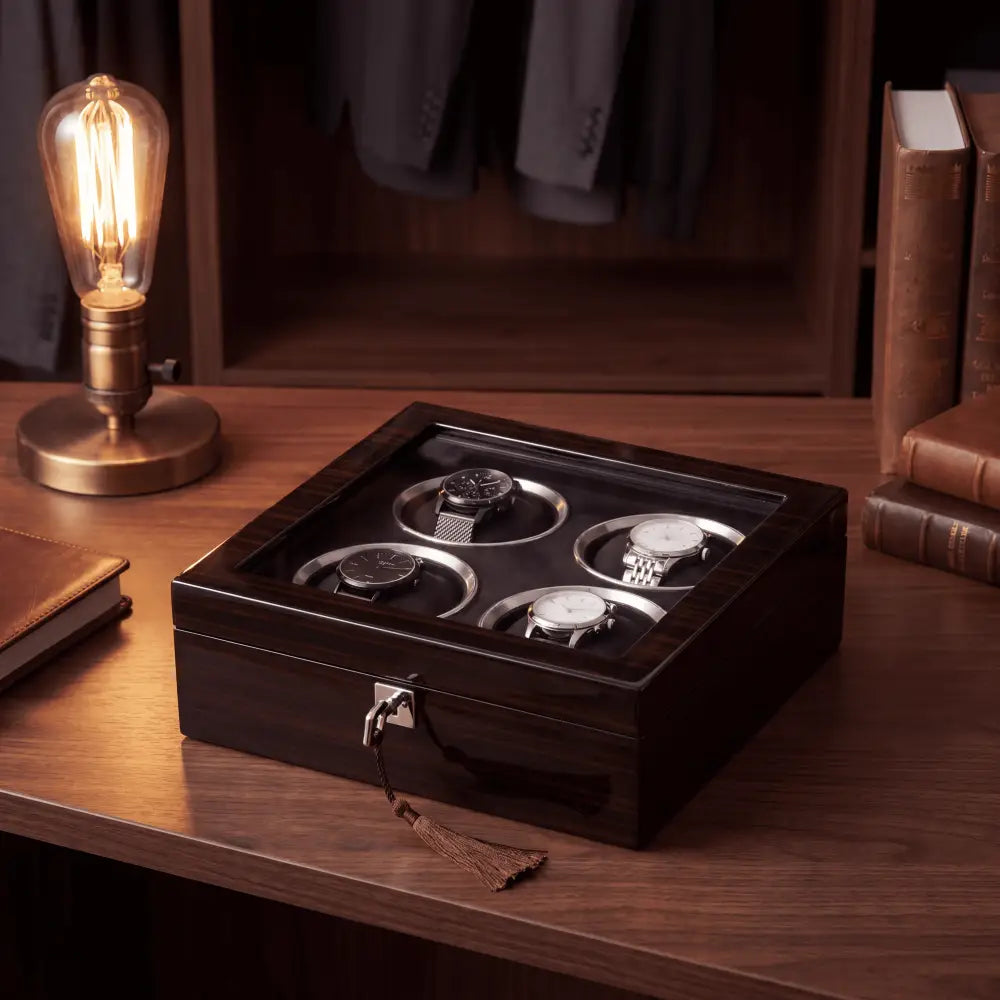 Boîte à Montres en Bois d'Ébène – 4 Montres
