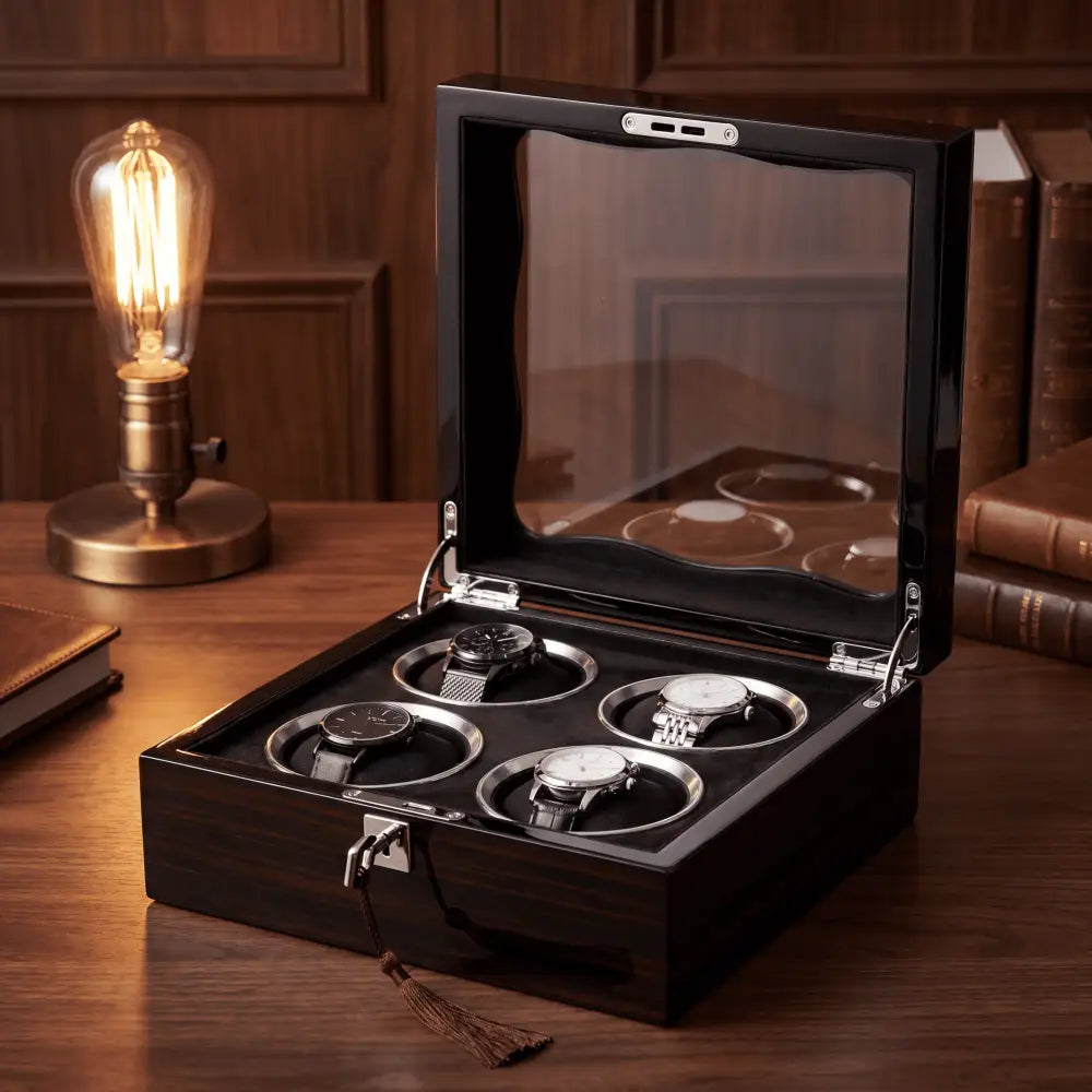Boîte à Montres en Bois d'Ébène – 4 Montres