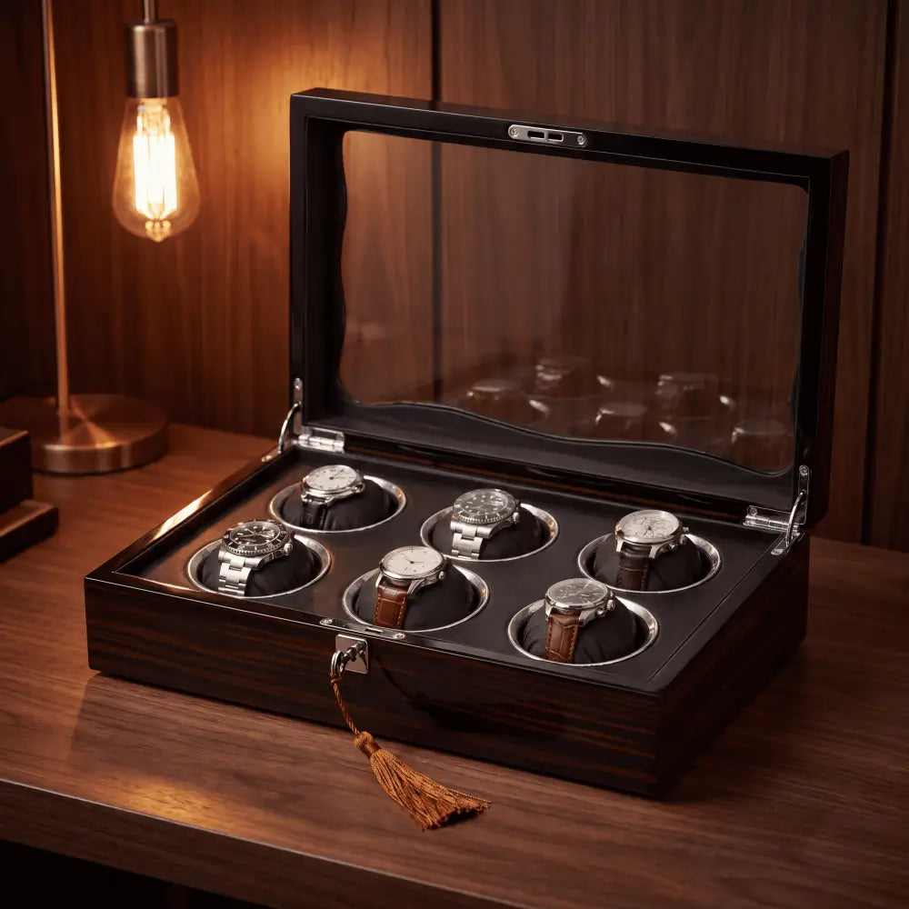 Boîte à Montres en Bois d'Ébène – 6 Montres