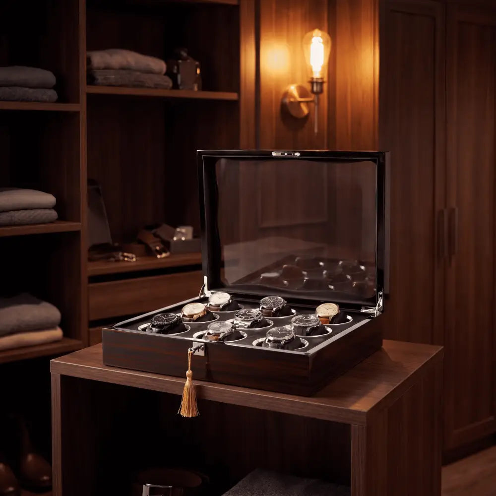 Boîte à Montres en Bois d'Ébène – 9 Montres