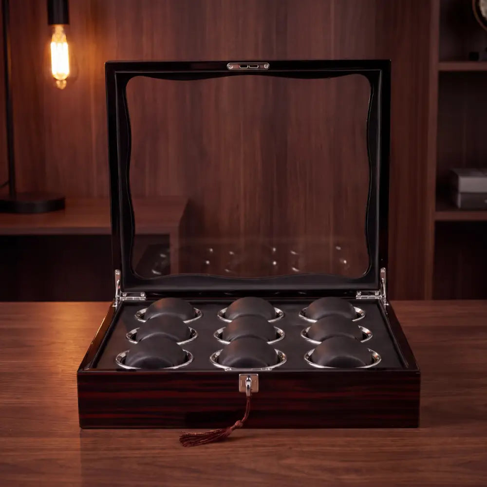 Boîte à Montres en Bois d'Ébène – 9 Montres