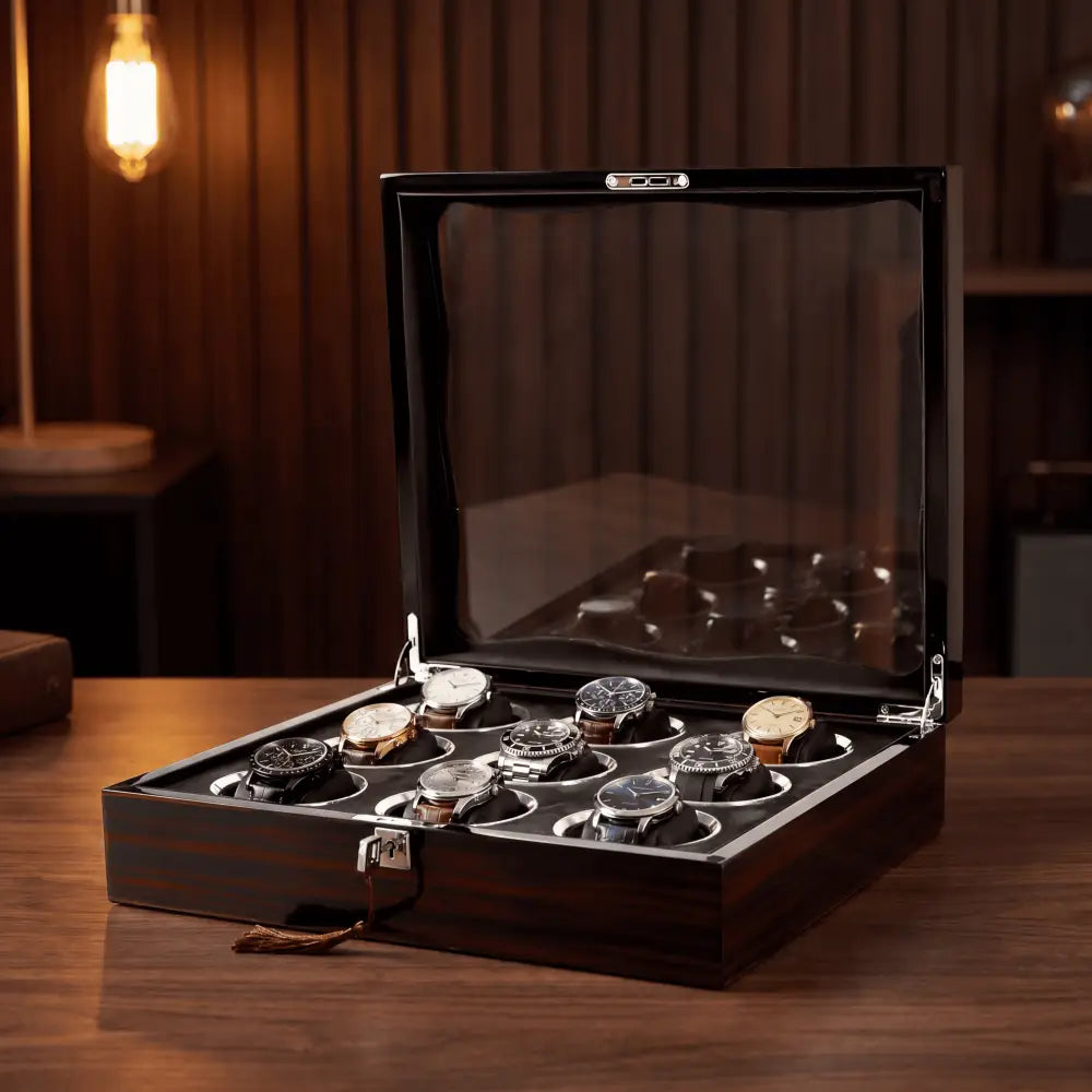 Boîte à Montres en Bois d'Ébène – 9 Montres
