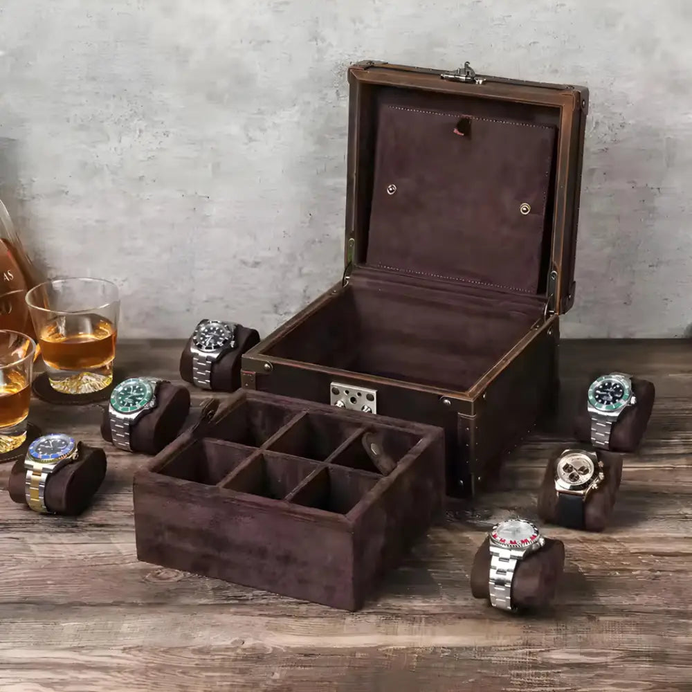 Boîte à Montres en Cuir Vintage – 6 Montres