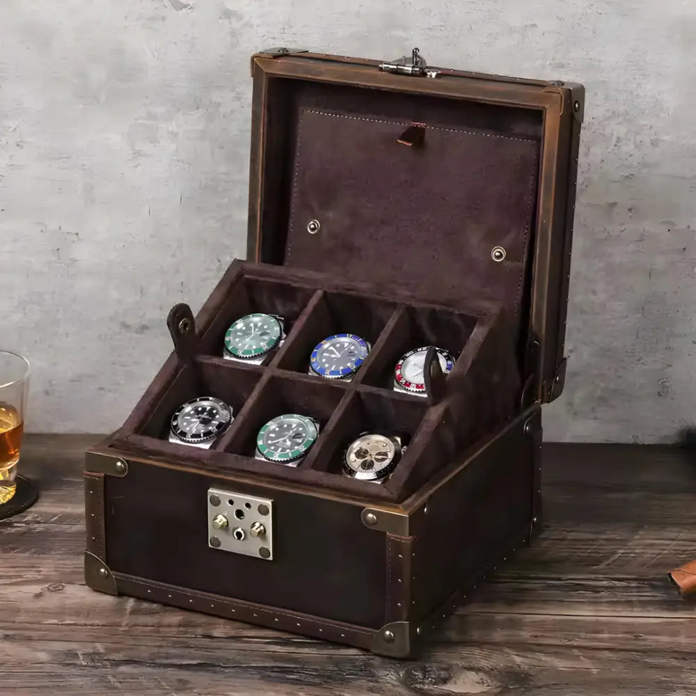 Boîte à Montres en Cuir Vintage – 6 Montres