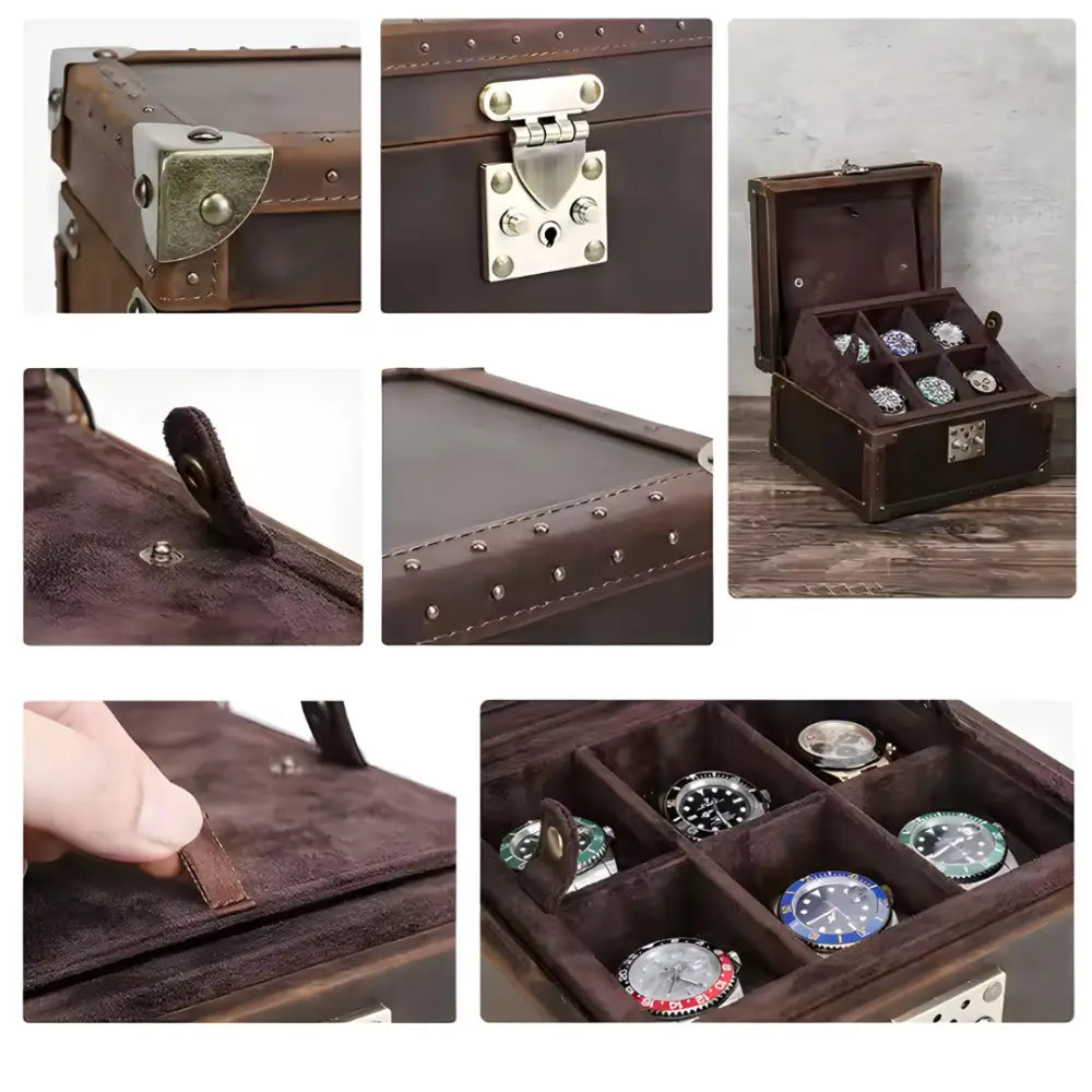 Boîte à Montres en Cuir Vintage – 6 Montres