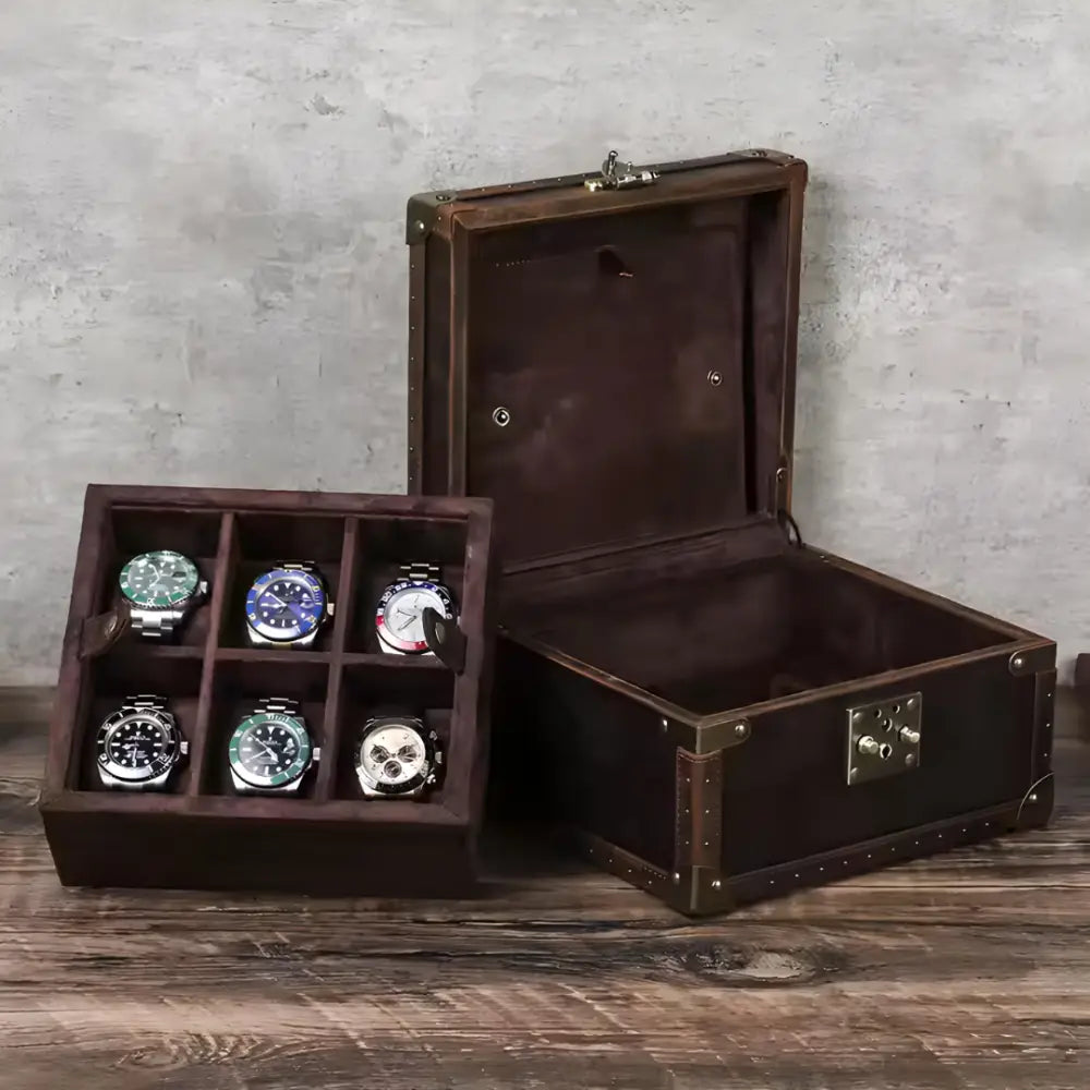 Boîte à Montres en Cuir Vintage – 6 Montres