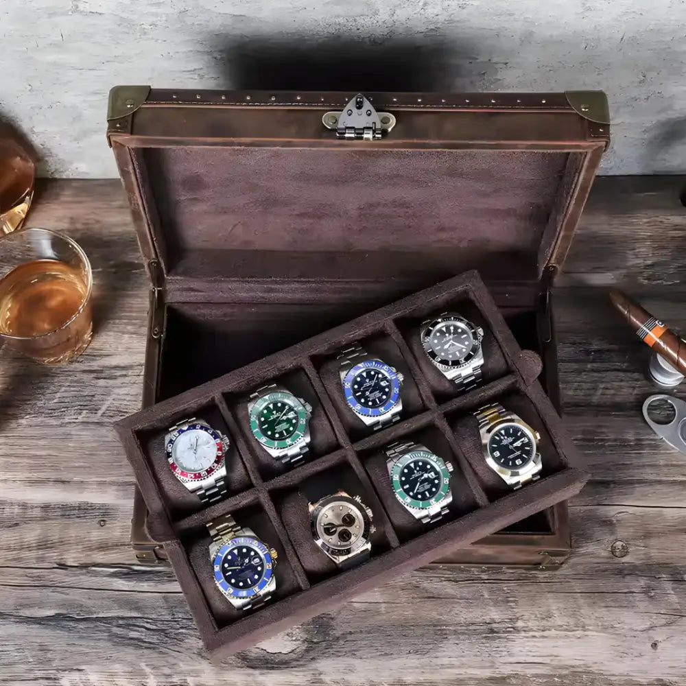 Boîte à Montres en Cuir Vintage – 8 Montres