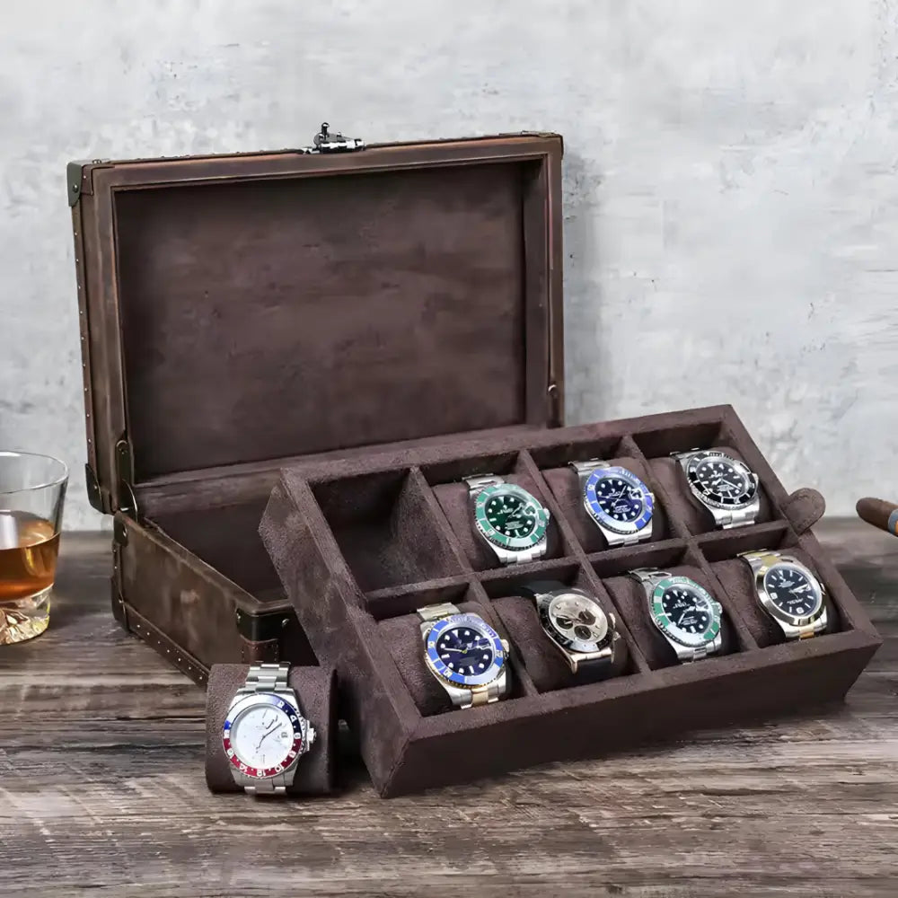 Boîte à Montres en Cuir Vintage – 8 Montres